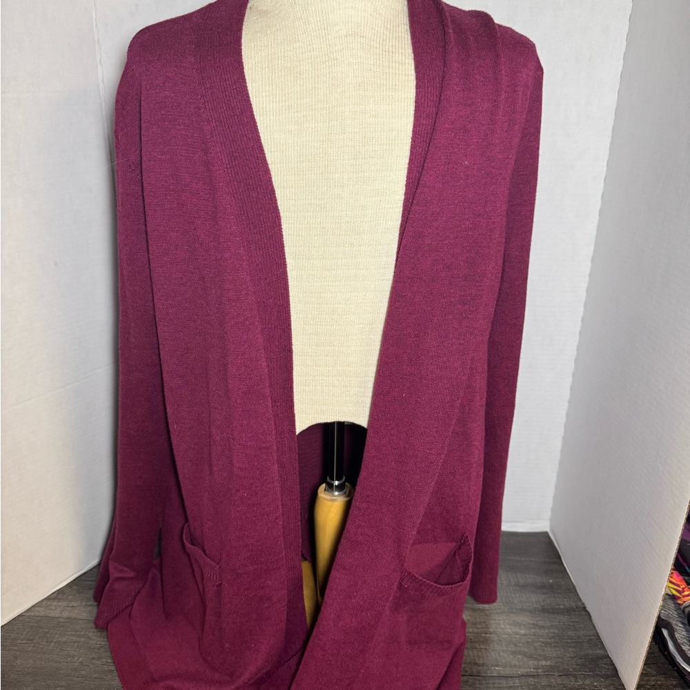 Time and Tru Maroon Open Front Cardigan
